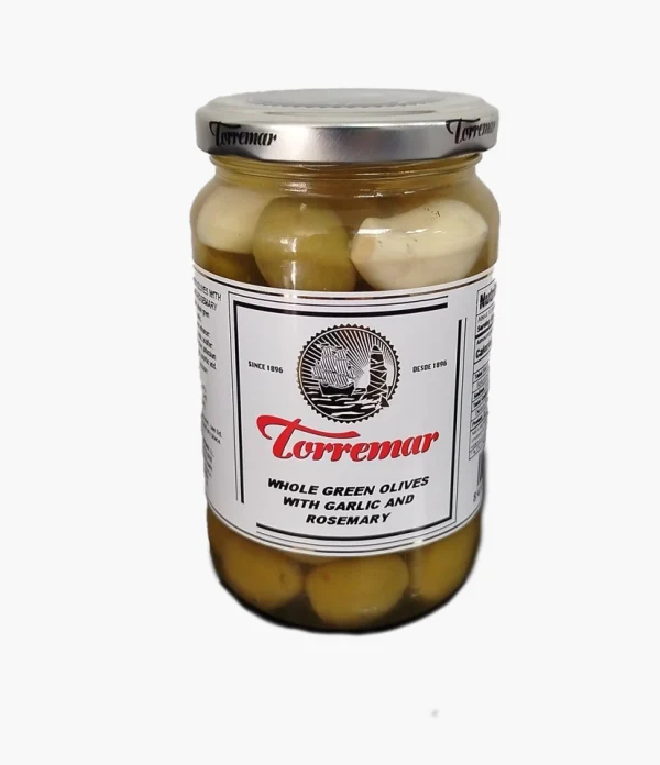 whole_green_manzanilla_olives_torremar_garlic_rosemary_the_spanish_food_store Torremar Whole Manzanilla Olives with Garlic and Rosemary