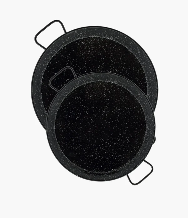 Set of two enameled steel paella pans, 34 and 42 cm, 2 and 5 ppl